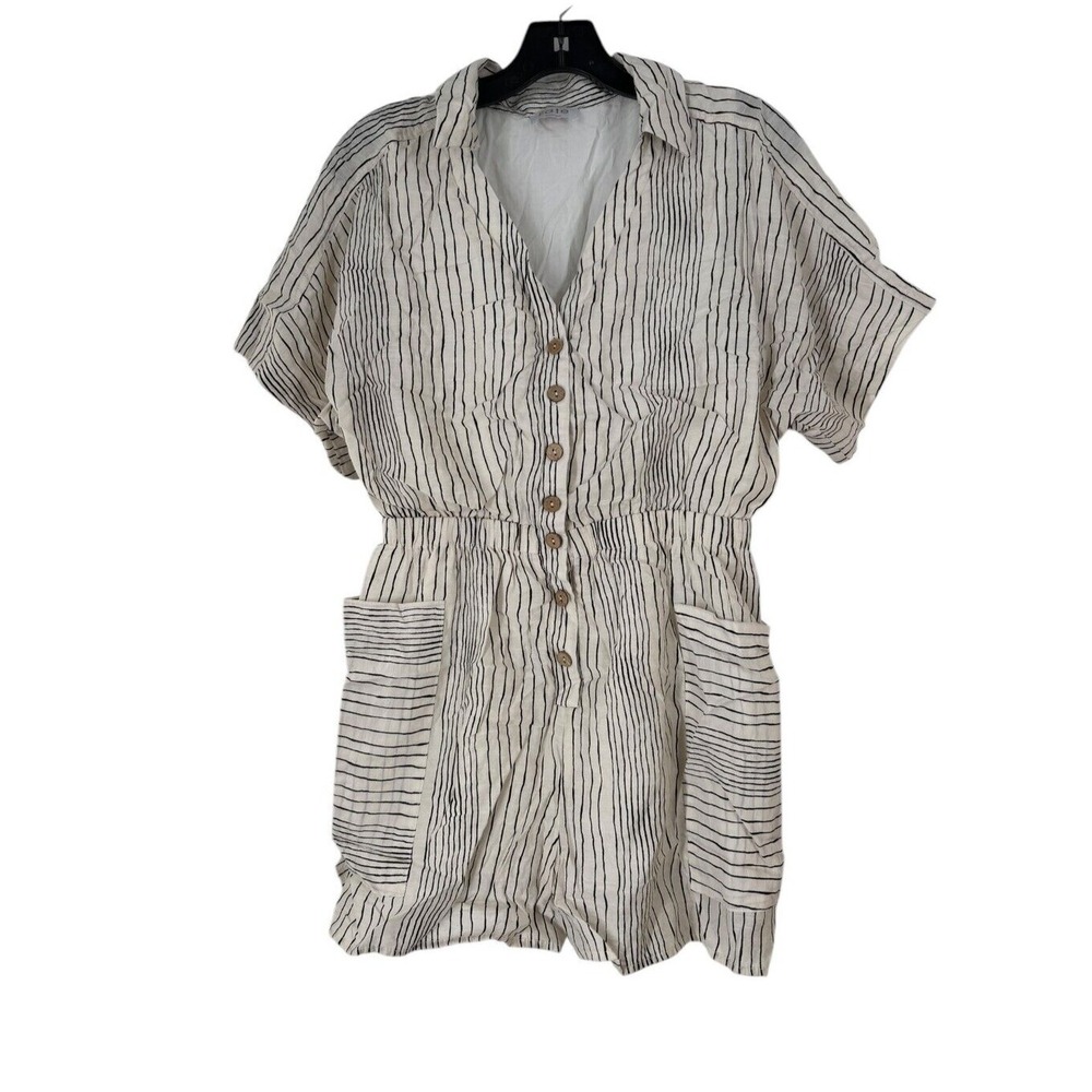 Fate Women's Stripe Black White Wood Button Striped Romper Size Medium